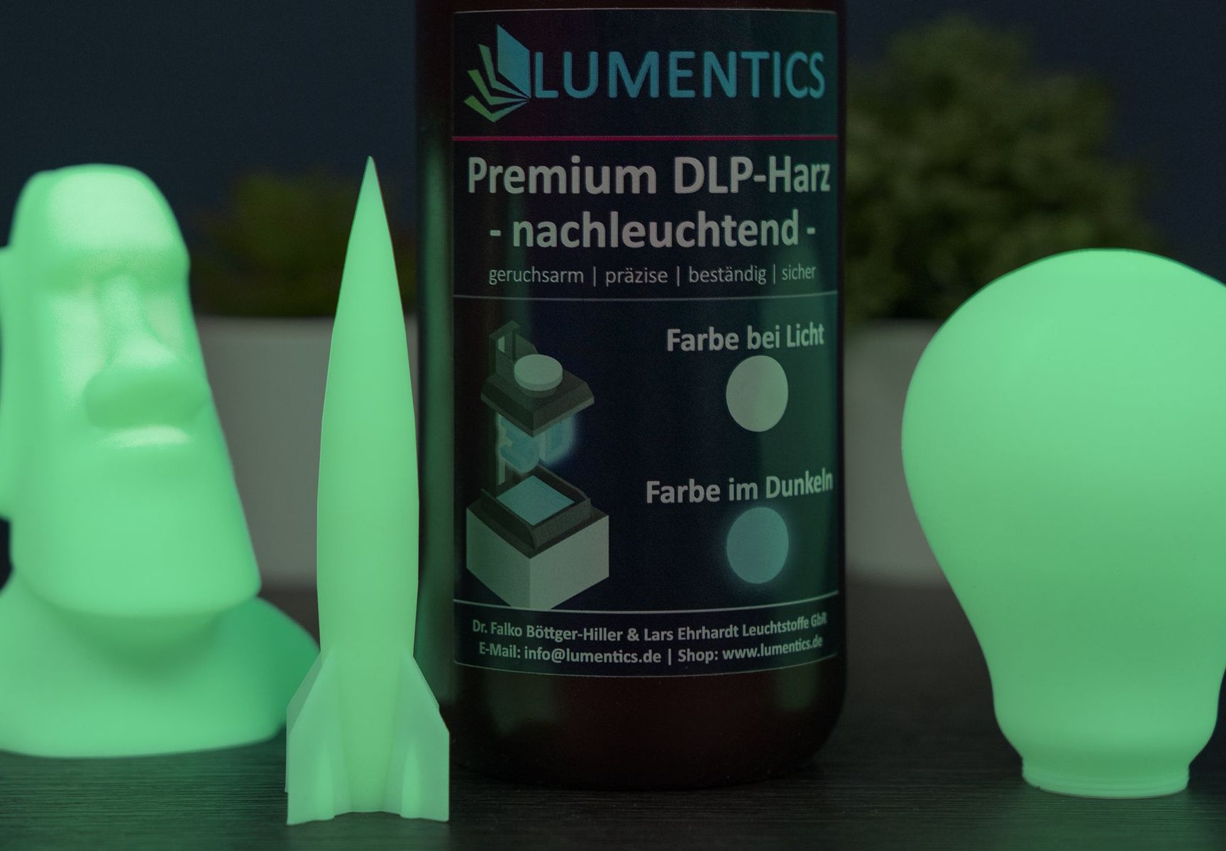 3D Druck Figuren - fluoreszierendes Material Kunststoff Lumentics DLP Harz nachtleuchtend