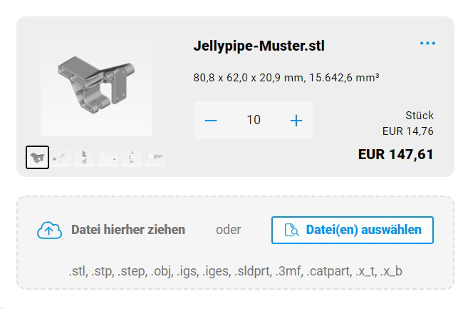 Jellypipe 3D-Druckservice: Bauteil im Konfigurator