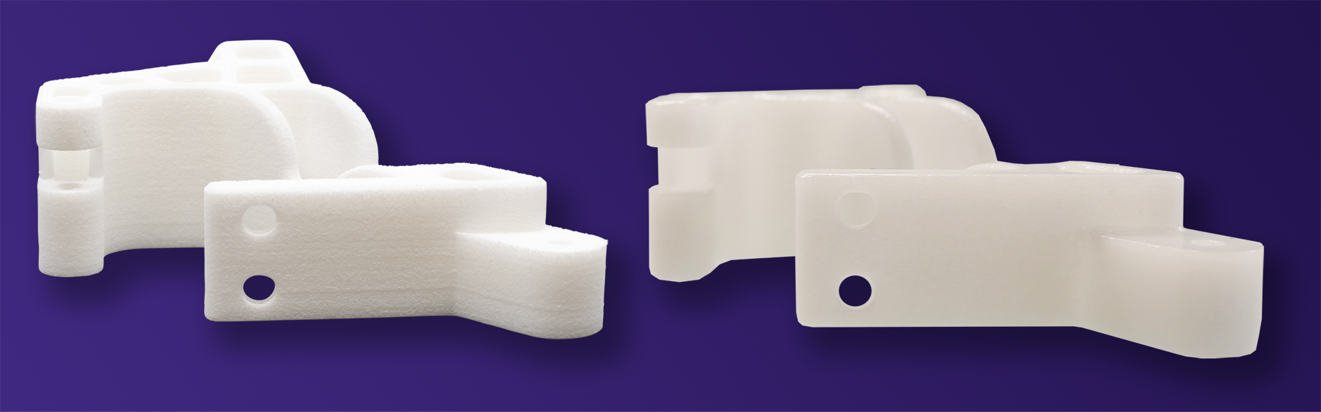 Jellypipe 3D-Druck Bauteil SLS PA12 Standard und chemisch geglättet