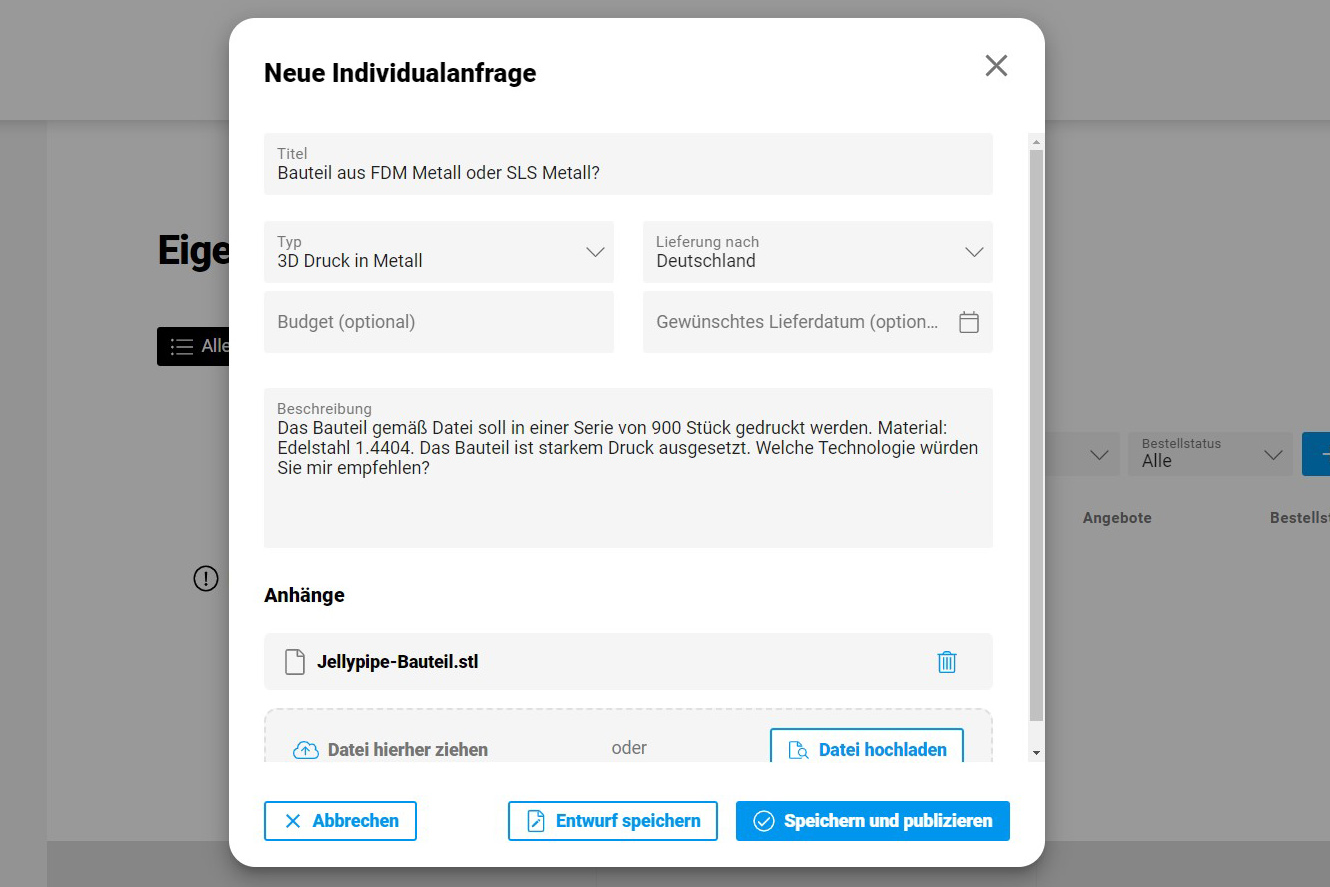 Jellypipe individuelle Anfrage für 3D-Druck Projekte