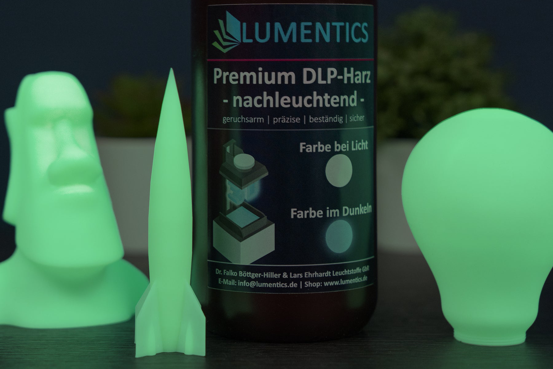 3D Druck Figuren - fluoreszierendes Material Kunststoff Lumentics DLP Harz nachtleuchtend